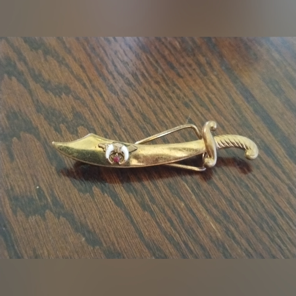Shriner's Chicago 1949 Sword Tie Bar Gold Tone Necktie Suit Vintage‎